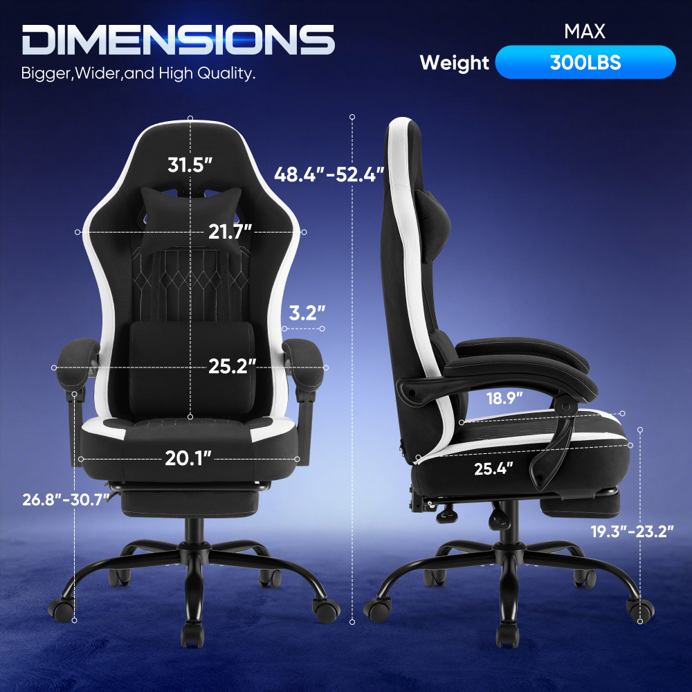 Silla ergonómica JHK para gaming y ordenador: altura ajustable, giro de 360°, con reposacabezas, soporte lumbar y reposabrazos articulados — Para oficina y hogar