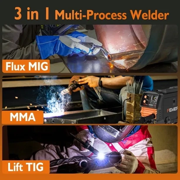 Soldadora FEMEROL 140A 3 en 1 MIG/Flux Core/TIG/Stick 110V