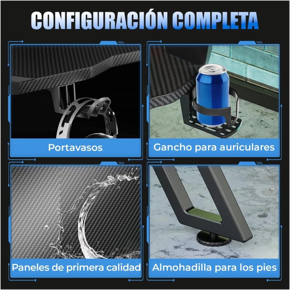 Set Silla Gamer Con Reposapiés y Escritorio Gamer Estantes RGB 120cm Con Luz