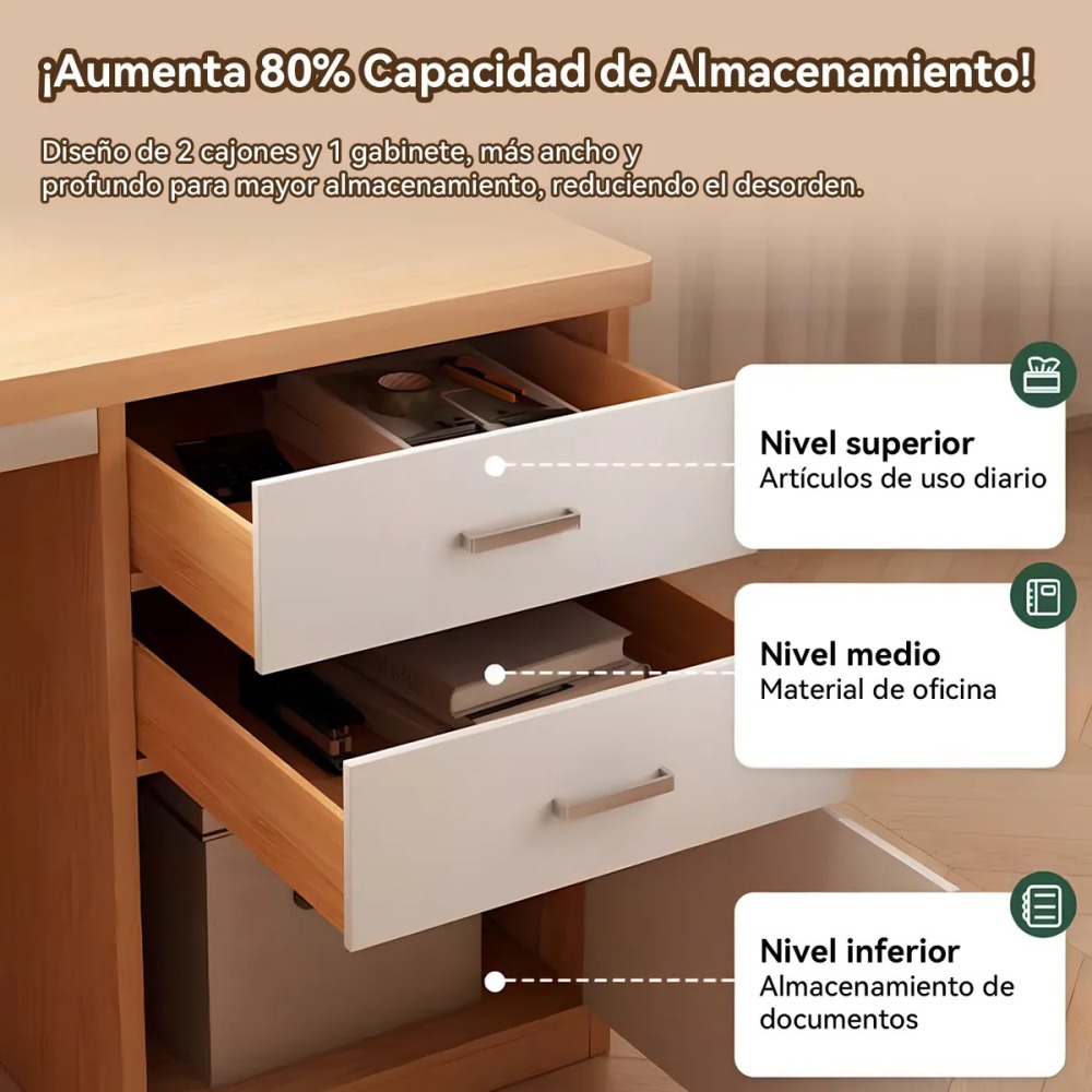 Escritorio 100cm Con Cajón Gabinete Pata Metálica Oficina