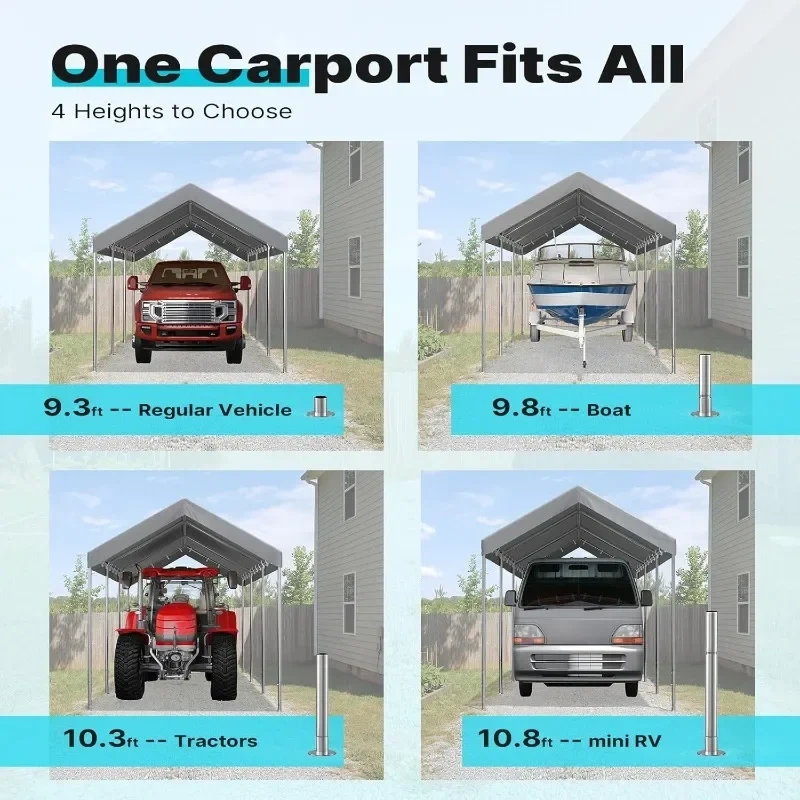 ADVANCE OUTDOOR - Carpa portátil resistente de 10 x 20 pies para coche, garaje, fiestas o refugio para embarcaciones; altura ajustable desde 9,5 pies.