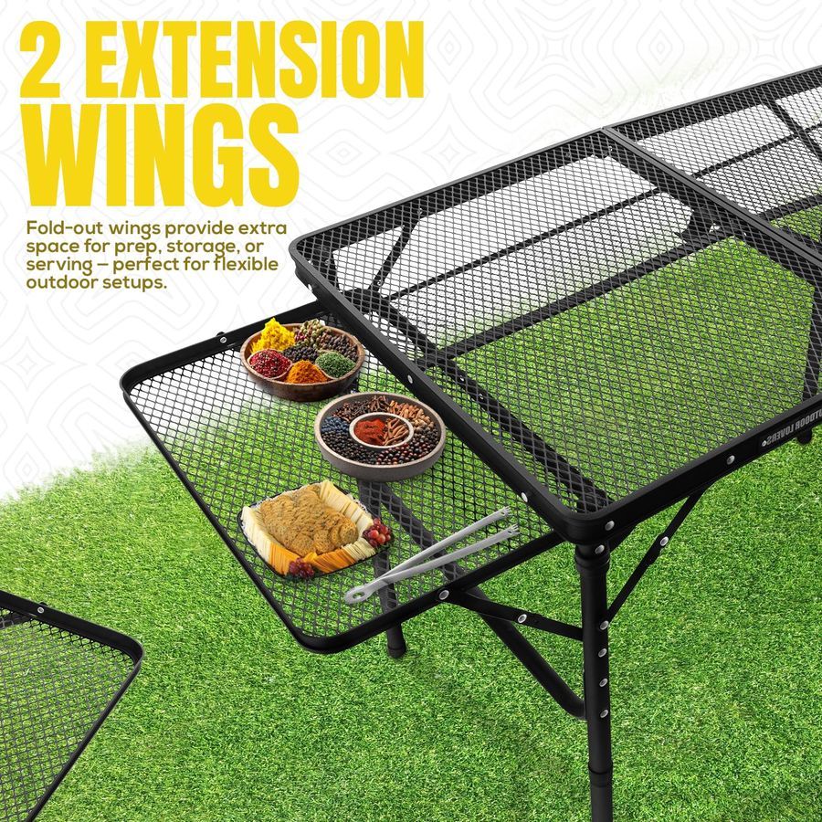 Mesa para parrilla de exterior con paneles de extensión, soporta hasta 88 libras.