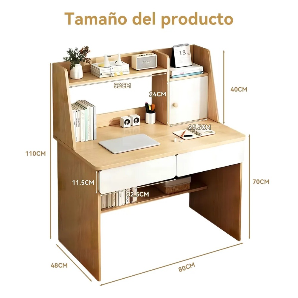 Escritorio Con Estanteria 80x110cm Cajón Gabinete Oficina Trabajo