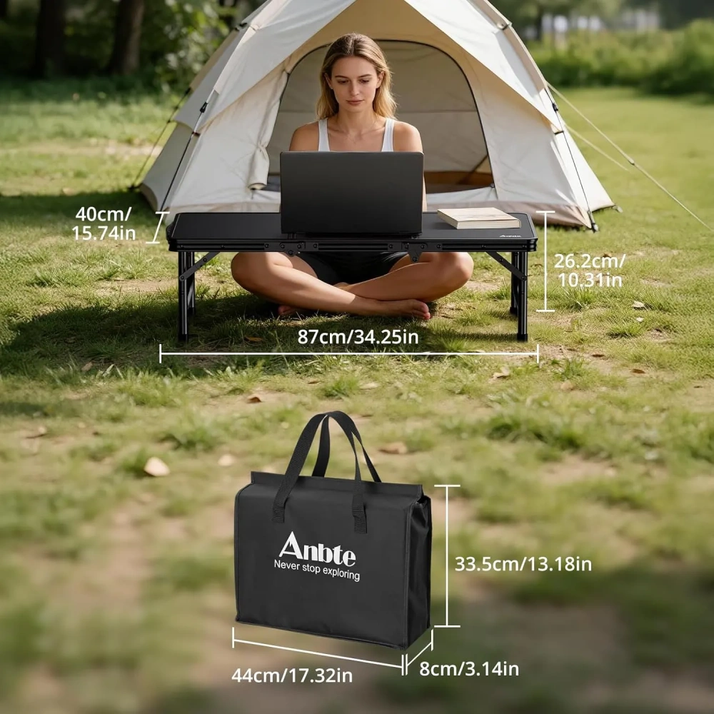 Mesa de picnic plegable baja de 3 pies, mesa de camping de aluminio grueso
