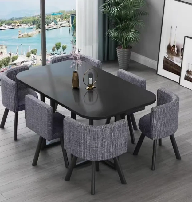 Mesa de comedor clásica moderna con encimera de mármol blanco, nueva (2026), para sala de estar con juego de 6 sillas