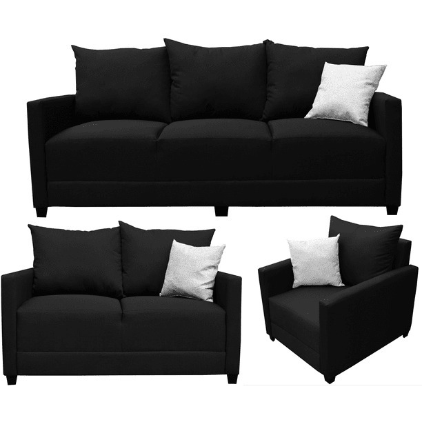Sala Modular 3-2-1 El Bazar Store Atlanta Lino Negro Sofa Love seat sillon