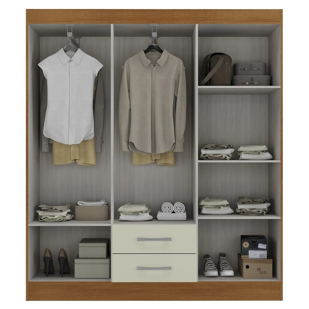 Combo Clóset 6 Puertas + Cómoda 10 Cajones Off White + Librero Color Natural R101662