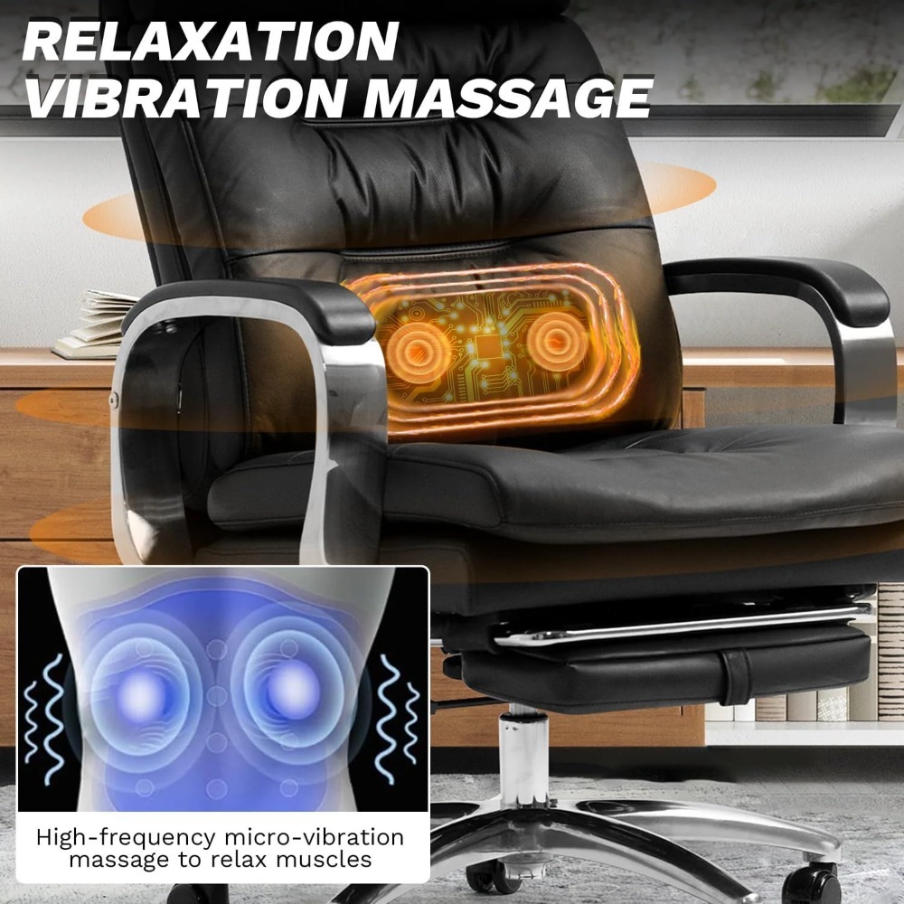 Silla de oficina con masaje de paletas, reposapiés, ventilación con calefacción, gestión ergonómica, silla ejecutiva de oficina totalmente reclinable.
