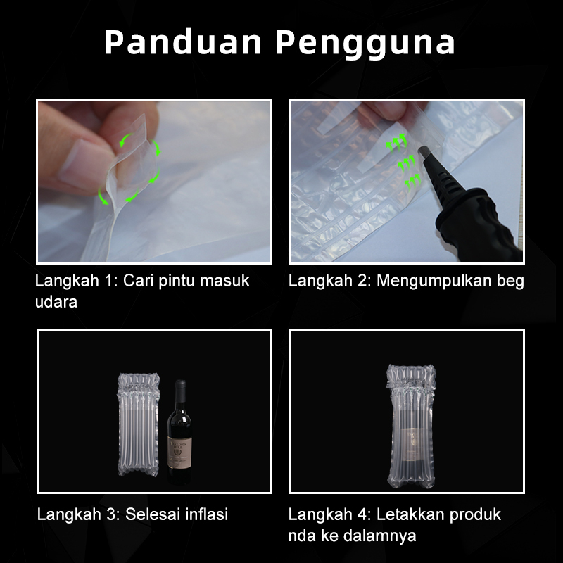 Panduan pengguna: Langkah mudah untuk mengembung Beg Kolumn Udara Jenis Q dan memasukkan produk