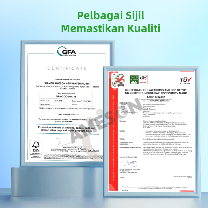 Pensijilan kualiti: BioAir Gelembung Udara Kertas dengan sijil GFA/TUV mesra alam