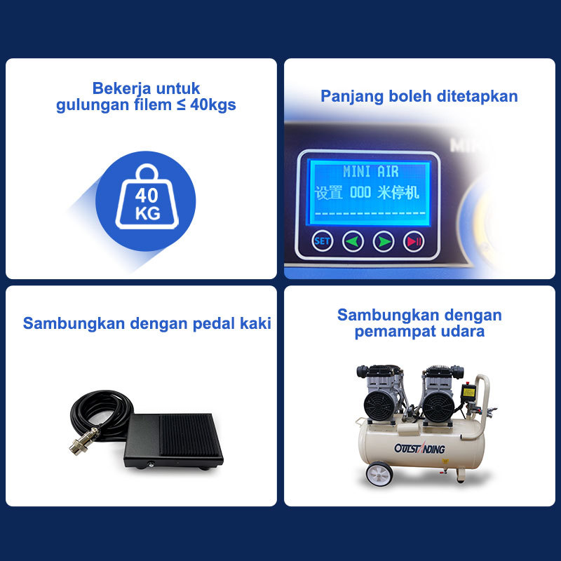 Kelebihan TA4: Gulungan $\le$ 40kgs, sambungan pedal kaki/pemampat udara, panjang ditetapkan