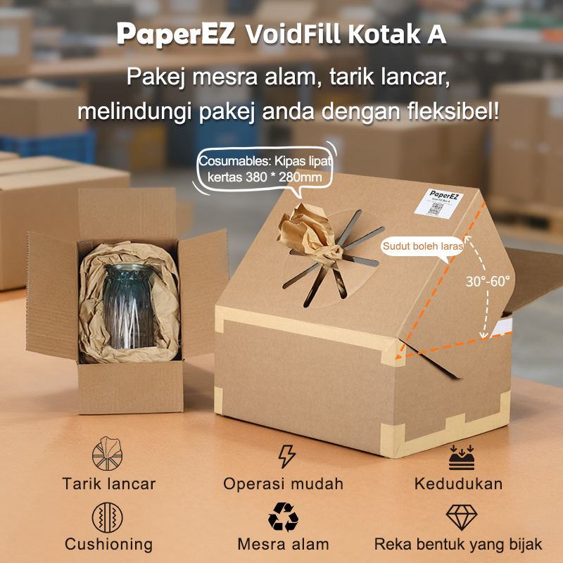 VoidFill Kotak A: Pakej sedia guna, tarik lancar, cushioning & reka bentuk bijak mesra alam