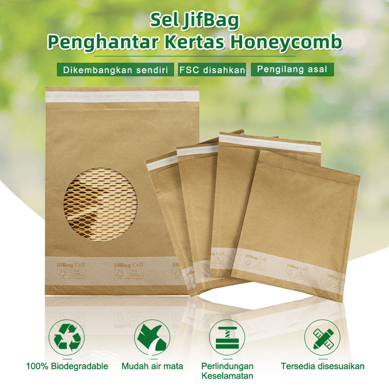 JifBag Penghantar: Beg Pos Kertas Sarang Lebah, FSC disahkan, ringan & mesra alam