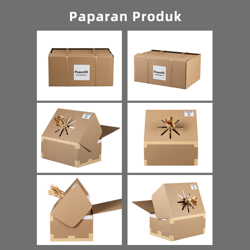 Paparan Produk: PaperEZ VoidFill Kotak A, Pakej Sedia Guna, Pengisi Ruang Kosong Mesra Alam