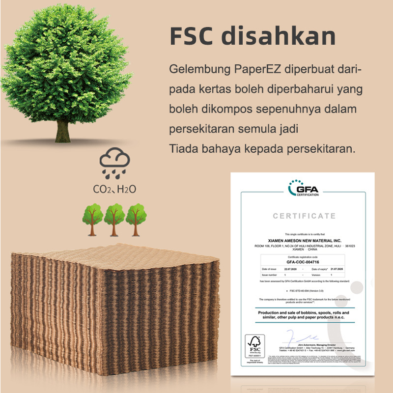 Kertas Gelembung Mesra Alam: FSC disahkan, boleh diperbaharui & dikompos sepenuhnya