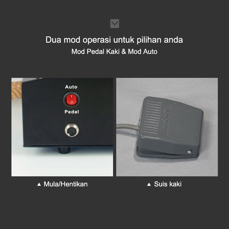 Dua Mod Operasi: WrapAuto, automatik atau pedal kaki, mula/hentikan mudah