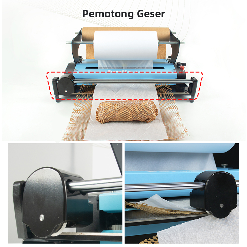 Pemotong Geser: Mesin Sarang Lebah WrapAuto, pemotongan mudah & kemas secara automatik