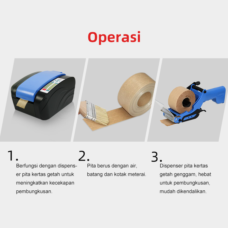 Operasi Pita Air: Berfungsi dengan dispenser, berus dengan air, meningkatkan kecekapan