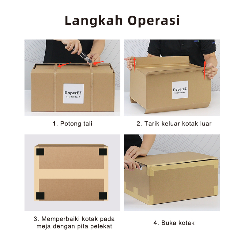 Langkah Operasi VoidFill Kotak A: 4 langkah mudah, sedia guna & perbaiki pada meja dengan pita