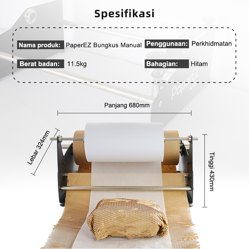 Spesifikasi WrapManual: Dispenser manual 11.5kg, cekap & penjimatan ruang untuk servis