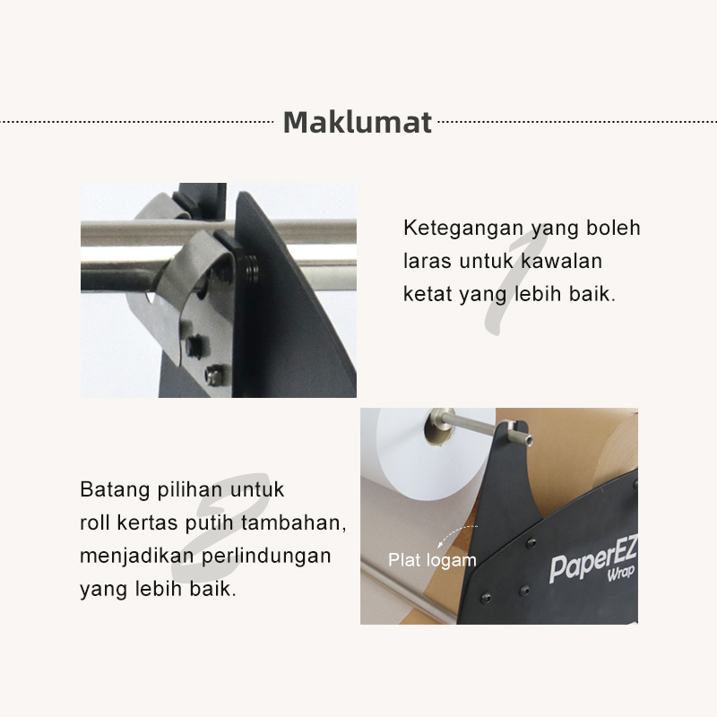 Maklumat WrapManual: Ketegangan boleh laras, batang pilihan untuk roll putih, perlindungan lebih baik
