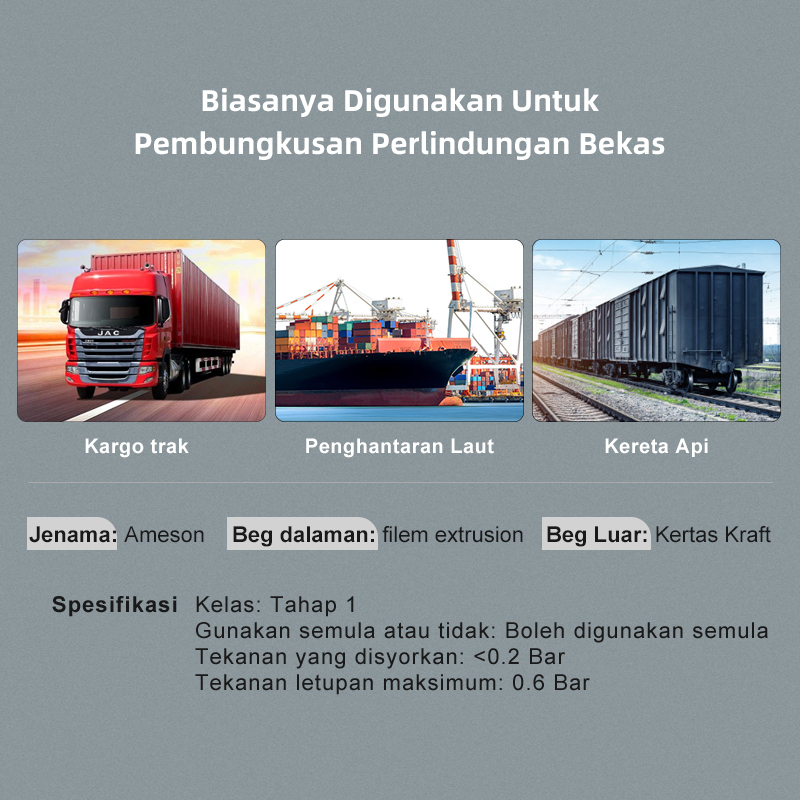 Pengisian Kontena: Beg Udara Kertas Kraft Dunnage, Boleh digunakan semula & Tekanan <0.2 Bar