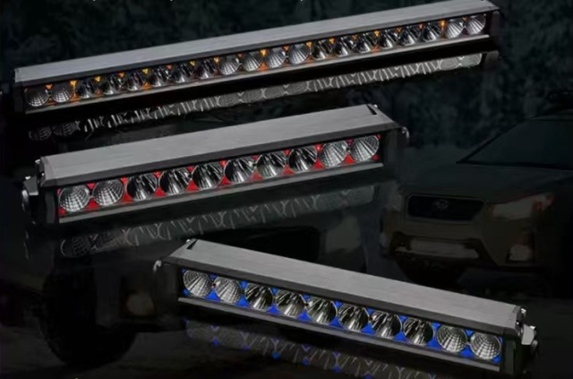 Single Row Newest Design 48D# Off Road LED Light Bar for Truck White Color With Red/Yellow/Blue Strips For Select
