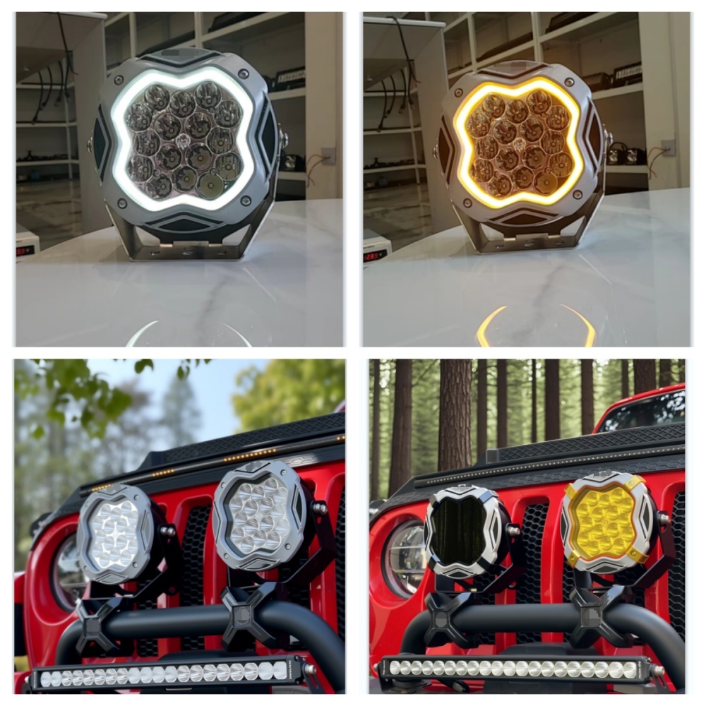 Flash Model Design 7 Inch 160W LED Work Lights Off-road Auxiliary with White and Amber DRL