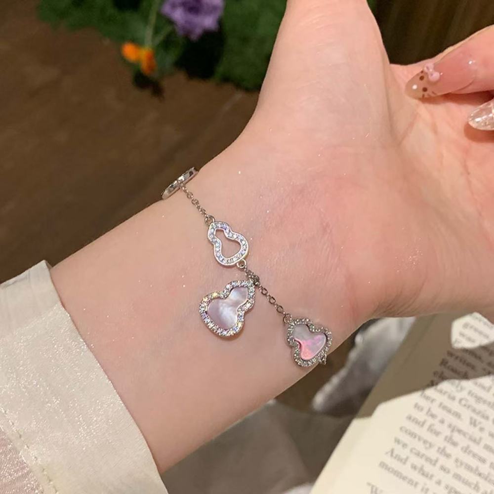 Bracelet - New Chinese Pink Mother Shell Gourd Fulu Good Luck Zircon Women's Bracelet, Gold and Silver