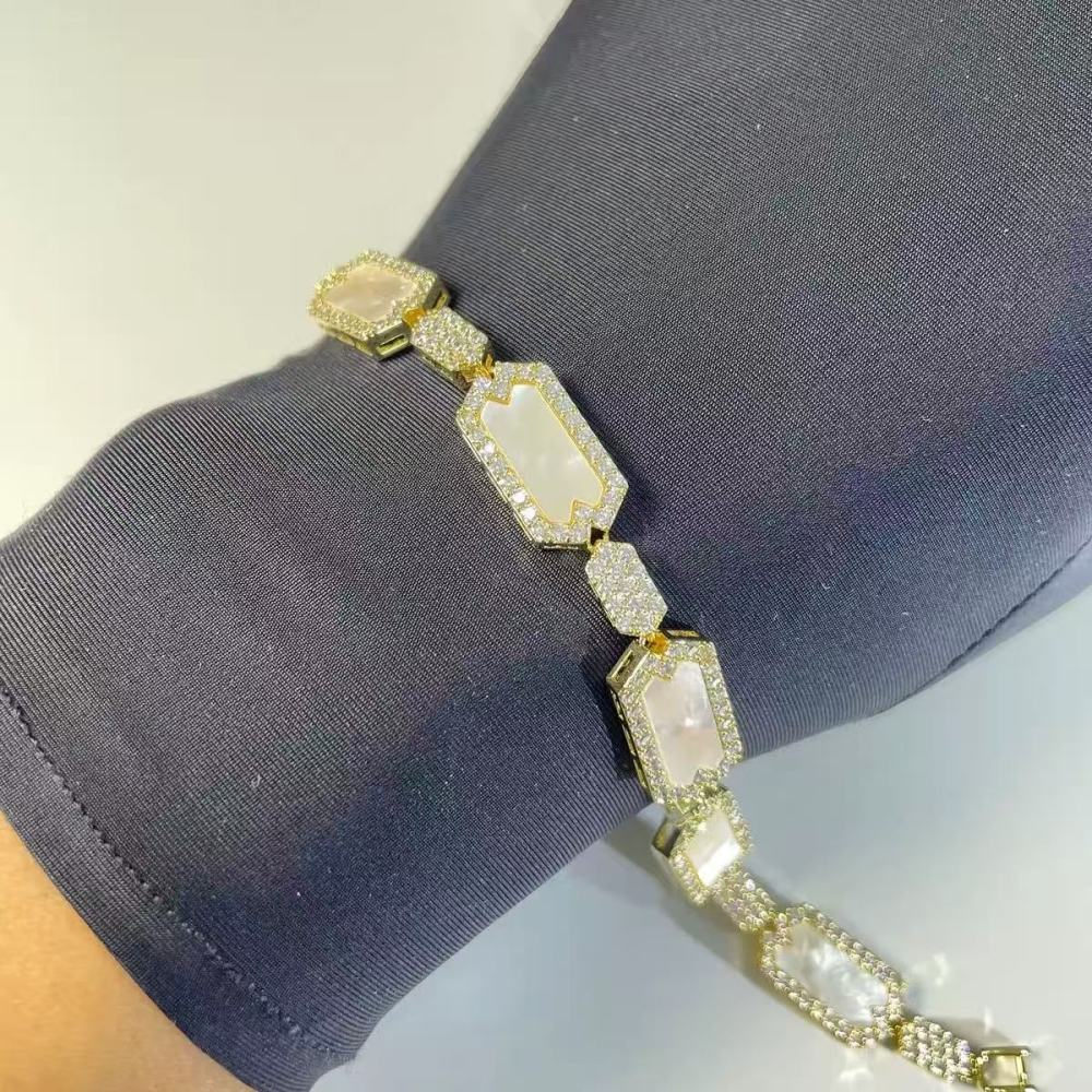 Bracelet - copper gold-plated zircon geometric bracelet heavy industry style full diamond women's jewelry