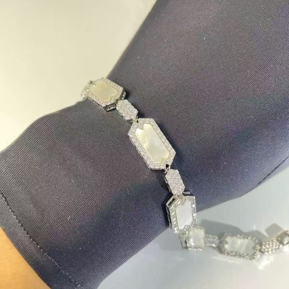 Bracelet - copper gold-plated zircon geometric bracelet heavy industry style full diamond women's jewelry