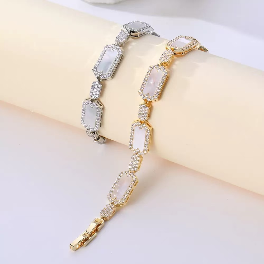 Bracelet - copper gold-plated zircon geometric bracelet heavy industry style full diamond women's jewelry
