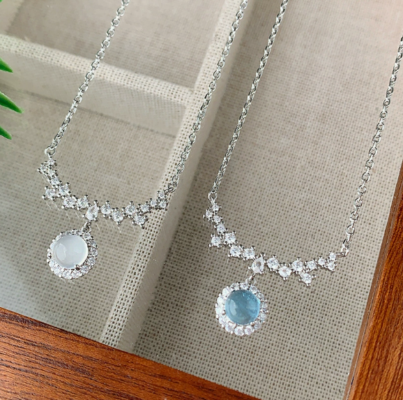 Necklace - natural sea blue water pendant inlaid small fresh design pendant clavicle chain