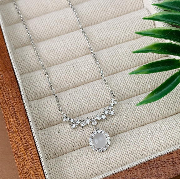 Necklace - natural sea blue water pendant inlaid small fresh design pendant clavicle chain