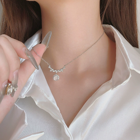 Necklace - natural sea blue water pendant inlaid small fresh design pendant clavicle chain