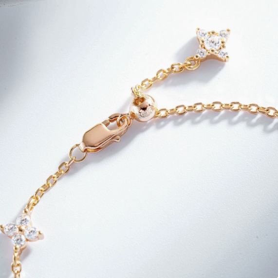 Bracelet-S925 Sterling Silver Bracelet Women's Versatile Star Quadrangle Full Diamond Zircon Bracelet Adjustable Ins Style Bracelet