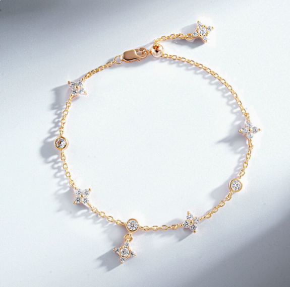 Bracelet-S925 Sterling Silver Bracelet Women's Versatile Star Quadrangle Full Diamond Zircon Bracelet Adjustable Ins Style Bracelet