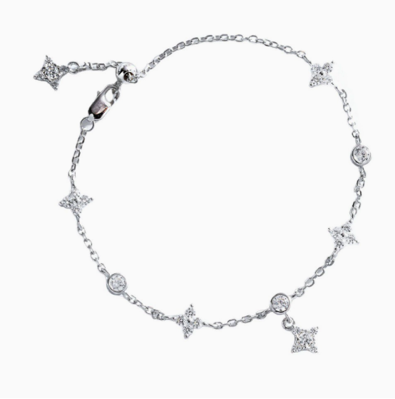 Bracelet-S925 Sterling Silver Bracelet Women's Versatile Star Quadrangle Full Diamond Zircon Bracelet Adjustable Ins Style Bracelet