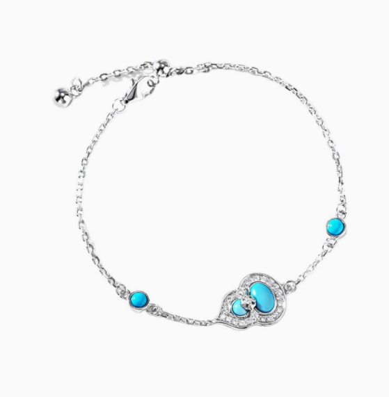 Bracelet-National Style Fulu Gourd S925 Silver Bracelet Turquoise Adjustable Silver Hand Jewelry Female