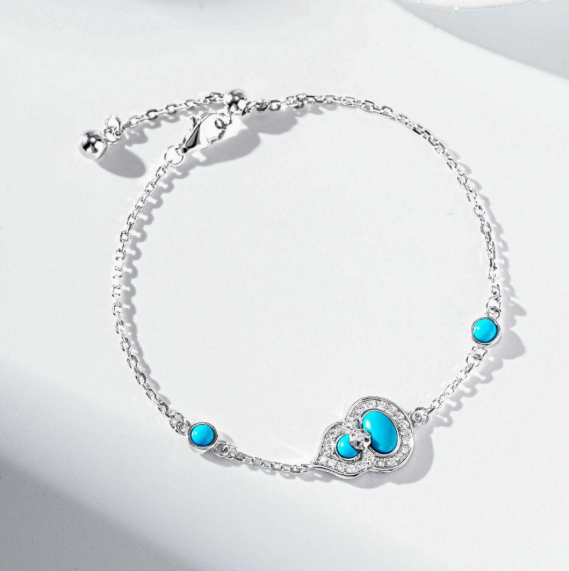 Bracelet-National Style Fulu Gourd S925 Silver Bracelet Turquoise Adjustable Silver Hand Jewelry Female
