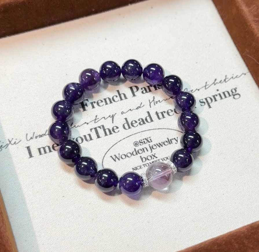 Bracelet - Crystal Energy Bracelet Brazilian Amethyst White Crystal Powder Crystal Purple Qi Donglai White Moonlight