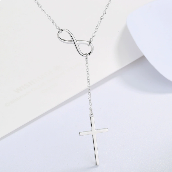 S925 sterling silver digital 8 character cross tassel necklace fashionable and simple women's collarbone chain necklace, bracelet