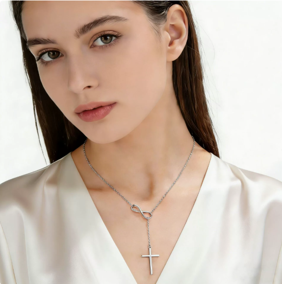 S925 sterling silver digital 8 character cross tassel necklace fashionable and simple women's collarbone chain necklace, bracelet