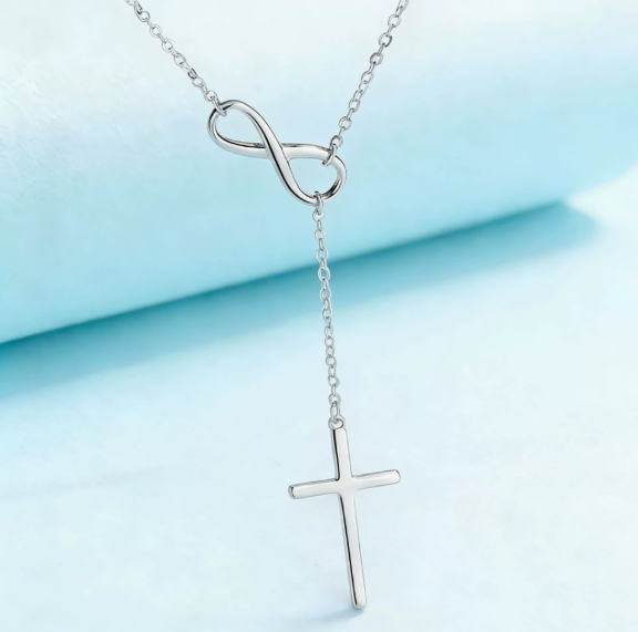 S925 sterling silver digital 8 character cross tassel necklace fashionable and simple women's collarbone chain necklace, bracelet