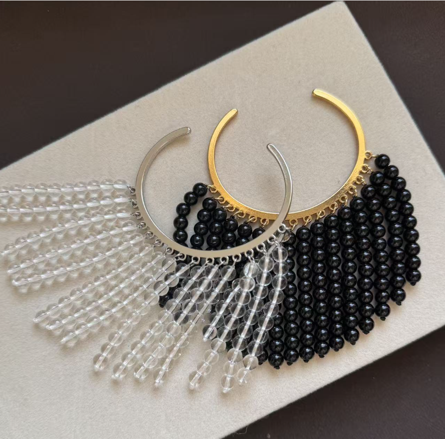 Pearl black agate tassel bracelet fashion exaggerated personality bracelet high-end temperament bracelet elegant hand jewelry female