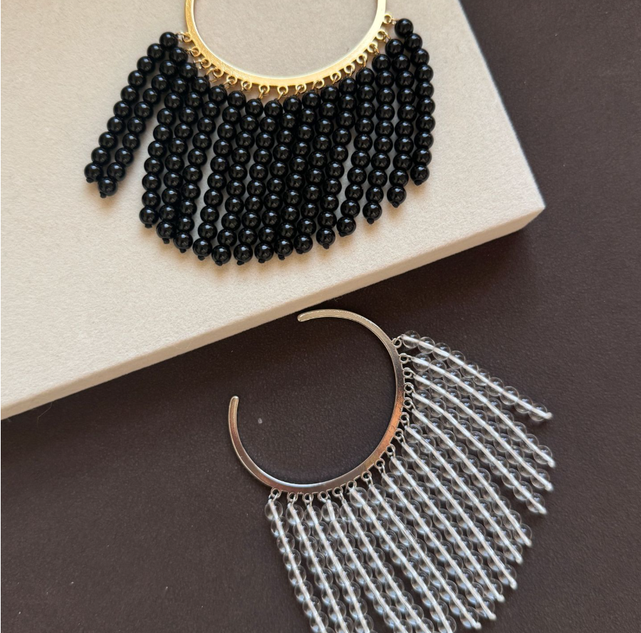 Pearl black agate tassel bracelet fashion exaggerated personality bracelet high-end temperament bracelet elegant hand jewelry female