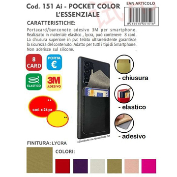 PORTA CARTA/BANCONOTE  COLORATE  ADESIVO  3M PER CELL. COF. 24PZ