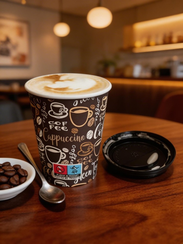 BICCHIERI CARTA  PER  CAFFE 5.5X5.5CM  75 ML CON  TAPPO  CONF.50PZ