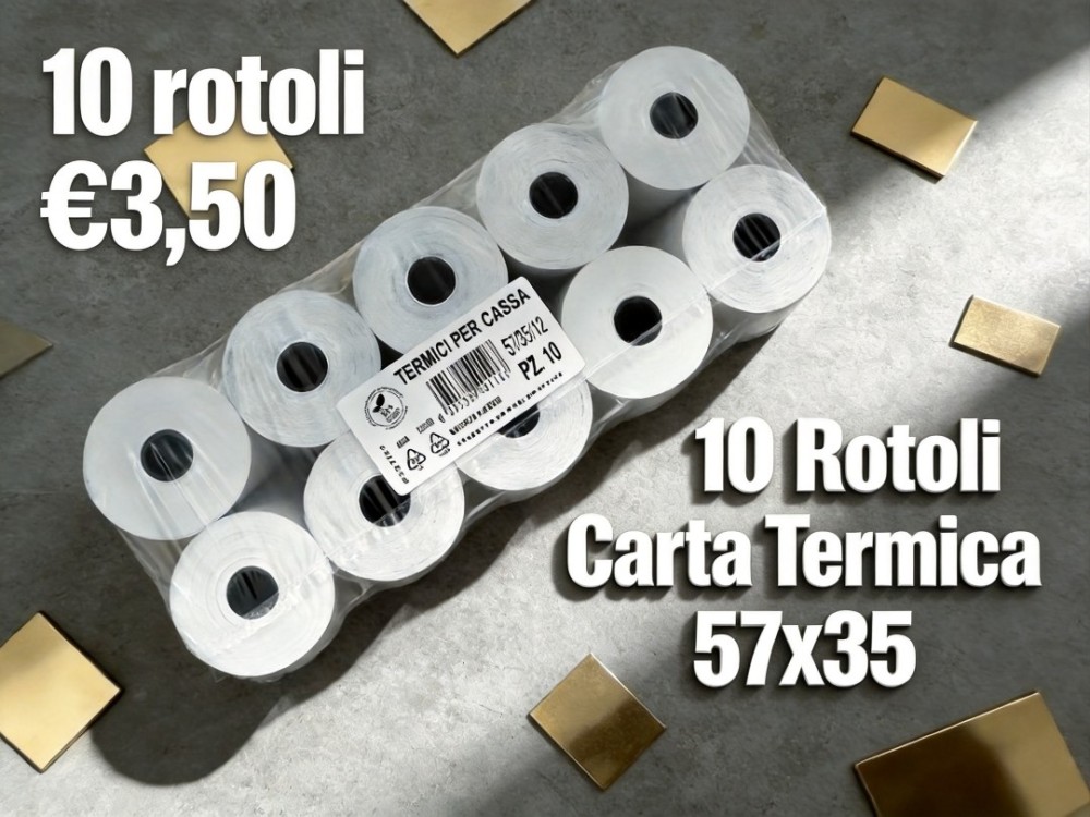 10 pz. Rotoli termici per registratori di cassa 57 mm x 35 m