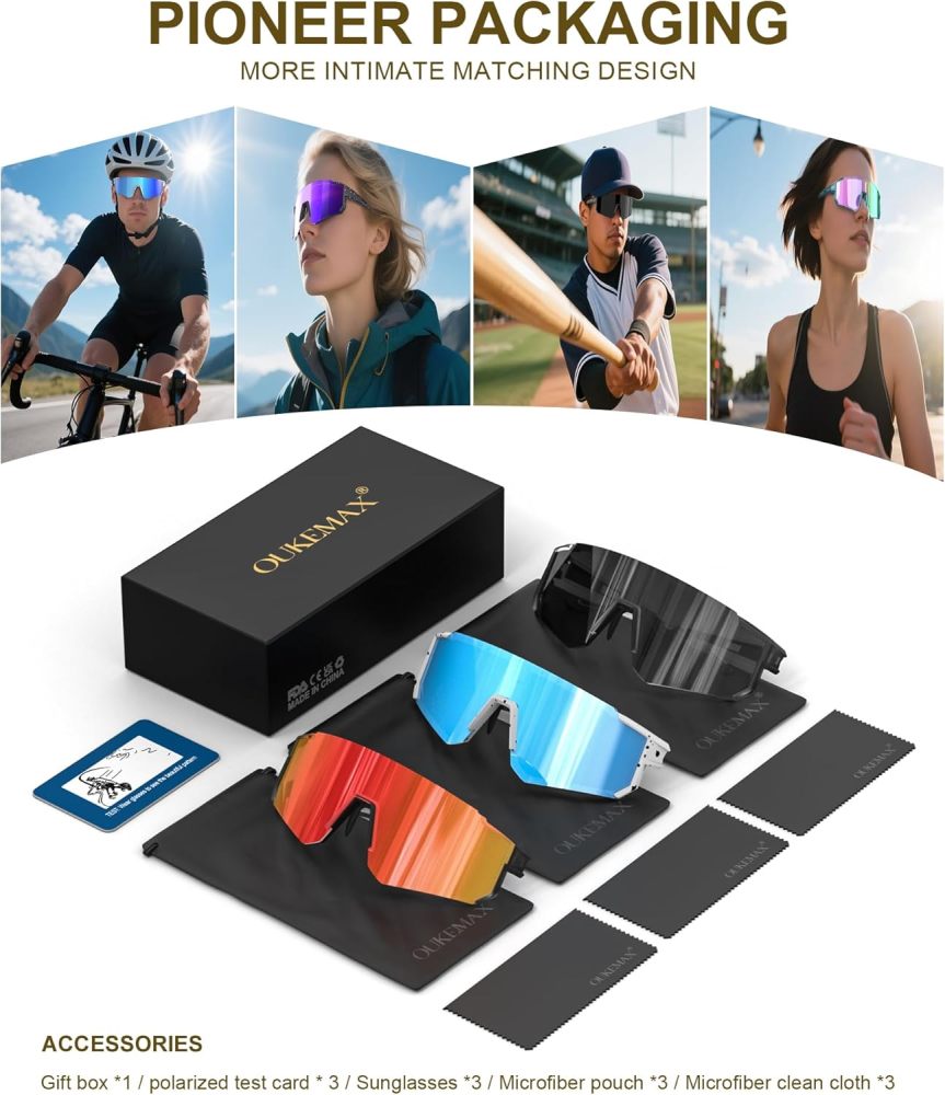 Polarized Sport Sunglasses-Men-Women Running-Sunglasses: Cycling Sun Glasses UV Protection Driving Fishing 3packs